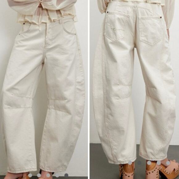 Free People Good Luck Midrise Barrel Jeans In Milk - Picture 1 of 6